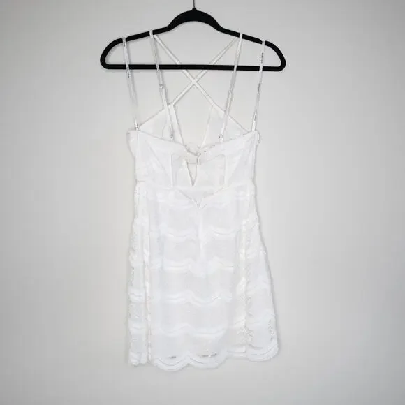For Love & Lemons Mimi Mini Dress White Lace Strappy Cut Out Corset Backless S - Picture 3 of 6